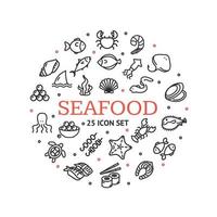 Seafood Round Design Template Contour Lines Icon Concept. Vector