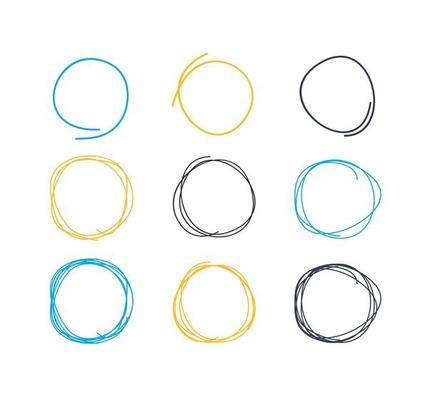 Hand Drawn Circle Line Sketch Circular Scribble Doodle Round Circles Set. Vector