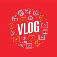 Vlog Video Round Design Concept with Thin Line Icons. Vector