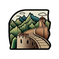 Cartoon sticker of the Great Wall of China, a famous landmark in China png