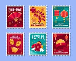 Chinese New Year Stamp Stickers vector