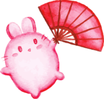 watercolor lunar new year rabbit with fan png