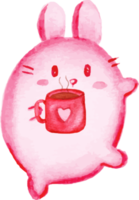 valentine bunny and a cup of hot chocolate png