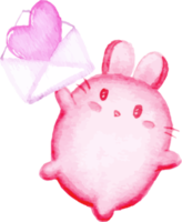 cute bunny with pink valentine heart envelope png