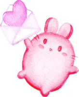 cute bunny with pink valentine heart envelope png