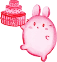 ilustración de conejito de san valentín con pastel y cinta png