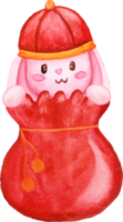 watercolor chinese new year bunny with money bag png