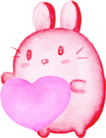 lindo conejito con corazón rosa de san valentín png