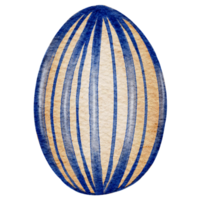 Watercolor Easter Egg with blue ornament. Blue egg hand drawing illustrations in watercolor style. Transparent background PNG