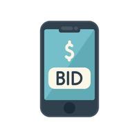 Smartphone auction bid icon flat vector. Bidder process vector