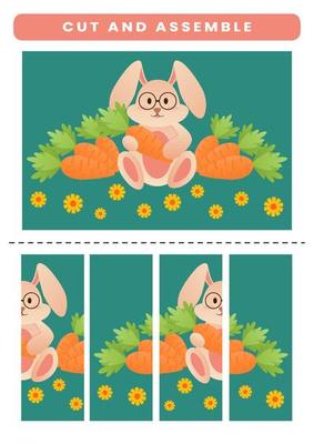 Easter cut and assemble worksheet for kids with cute bunny