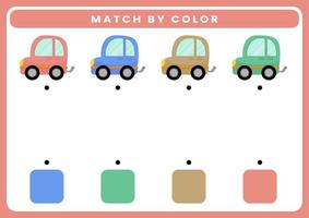 juego educativo para niños corta y combina el mismo color del transporte de dibujos animados vector