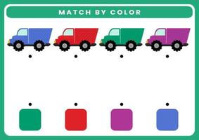 juego educativo para niños corta y combina el mismo color del transporte de dibujos animados