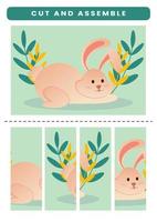 Easter cut and assemble worksheet for kids with cute bunny vector