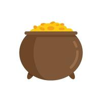 Golden cauldron icon flat vector. Gold pot vector