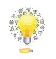 Startup Concept with Realistic Detailed 3d Lightbulb. Vector