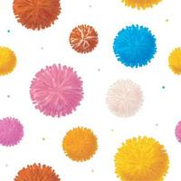 Realistic Detailed 3d Colorful Pom Poms Seamless Pattern Background. Vector