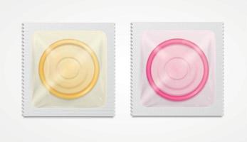 Realistic Detailed 3d Different Color Condom Set. Vector