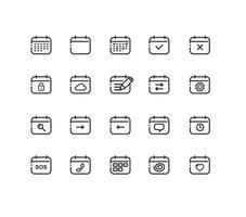 Calendar Sign Black Thin Line Icon Set. Vector