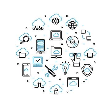 Cloud Computing Sign Round Design Template Thin Line Icon Banner. Vector
