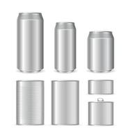 Realistic Detailed 3d Blank Can Packaging Template Set. Vector