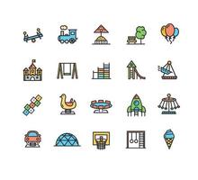 Kid Playground Sign Color Thin Line Icon Set. Vector