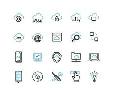 Cloud Computing Sign Thin Line Icon Set. Vector