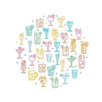 Coctail Sign Round Design Template Thin Line Icon Banner. Vector