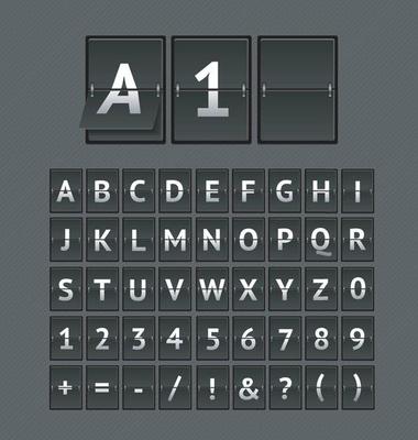 Mechanical Scoreboard or Flipping Panel with Letters and Numbers. Vector