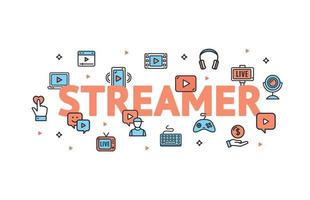 Live Streaming Concept with Thin Line Icons. Vector