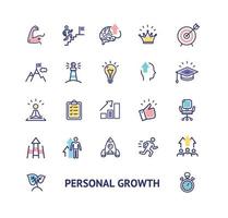 conjunto de iconos de línea delgada de color de signo de crecimiento personal. vector