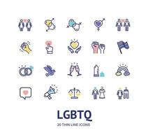 conjunto de iconos de línea delgada de color de signo lgbtq. vector