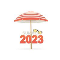 Hello Summer Concept with Realistic Detailed 3d Sun Umbrella. Vector