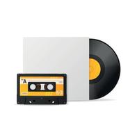 conjunto de cassettes de audio de cinta y vinilo 3d detallados y realistas. vector