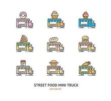 Street Food Truck Sign Color Thin Line Icon Set. Vector