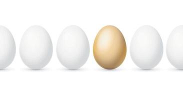 Unique golden egg in row of ordinary white eggs Vector Image