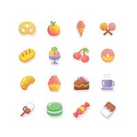 Food Sweets Coffee Shop Bakery Icon Set Fluent Design. Vector