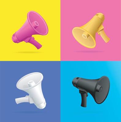 Realistic Detailed 3d Megaphone Set. Vector