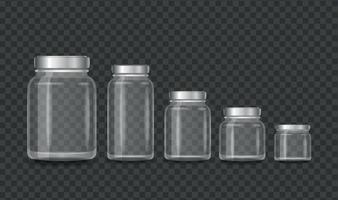 Realistic 3d Detailed Different Glass Jar Set. Vector