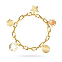 pulsera de cadena de oro 3d detallada realista con colgantes. vector