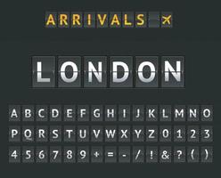 Mechanical Airport Flip Board London and Set of Letters and Numbers . Vector