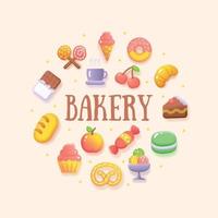 Food Sweets Coffee Shop Bakery Round Fluent Design Template Icon Concept. Vector