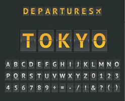 Mechanical Airport Flip Board Tokio and Set of Letters and Numbers . Vector