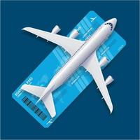 avión detallado 3d realista sobre tarjeta de concepto de viaje de boleto. vector