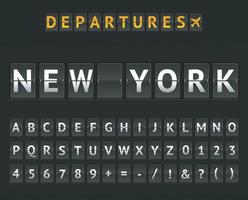 flip board aeropuerto mecanico nueva york y juego de letras y numeros. vector