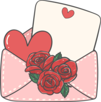 lindo dulce amor san valentín sobre carta con rosas flores doodle dibujos animados png
