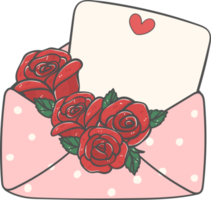 Cute sweet Love Valentine envelope letter with roses flowers doodle cartoon png