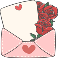 mignon doux amour saint valentin enveloppe lettre avec roses fleurs doodle dessin animé png