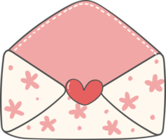 Cute sweet Valentine love letter envelope doodle cartoon hand drawing png