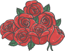 bunch of cute romantic Valentine red roses flowers bouquet cartoon doodle png